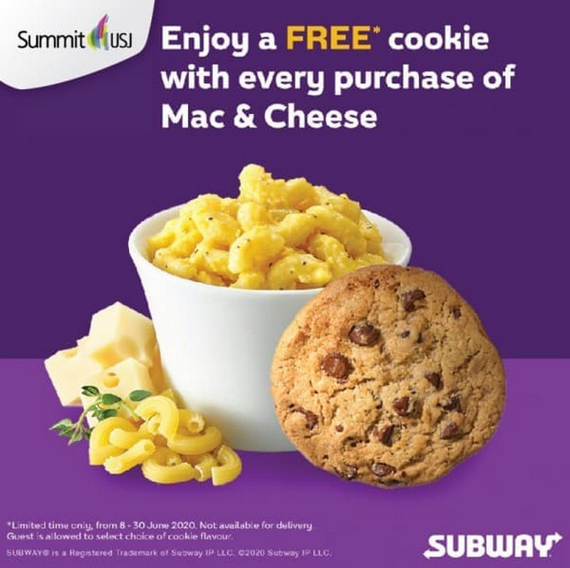 Now Till 30 Jun Subway Free Cookie With Mac Cheese At Sumit Usj Everydayonsales Com