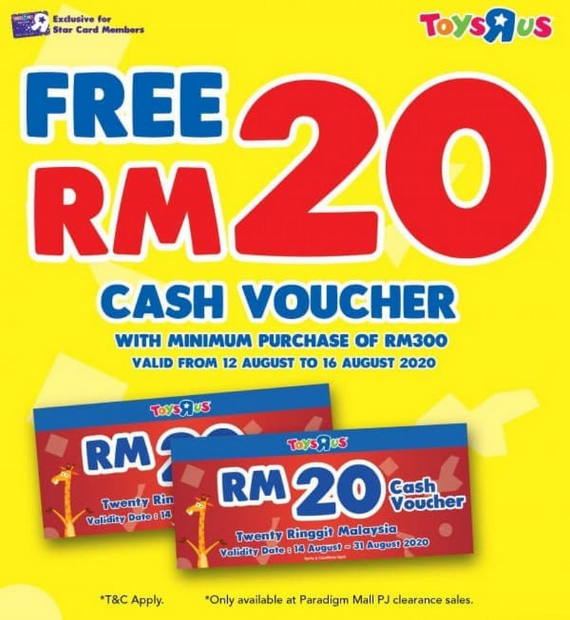 12-16 Aug 2020: Toys R Us Free Rm20 Cash Voucher - EverydayOnSales.com