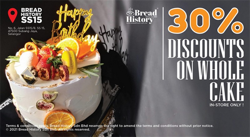 18 Mar-30 Apr 2021: Bread History 30% Discount on Whole Cake ...