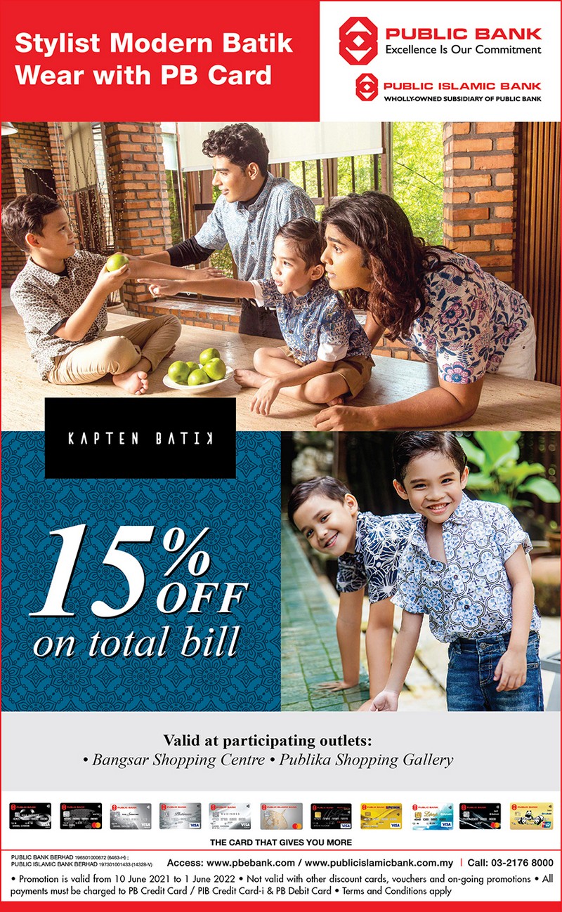 Now till 1 Jun 2022: Kapten Batik 15% off Promo with Public Bank 