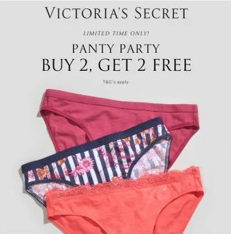 8-10 Oct 2021: Victoria's Secret Panties Buy 2 Get 2 Free