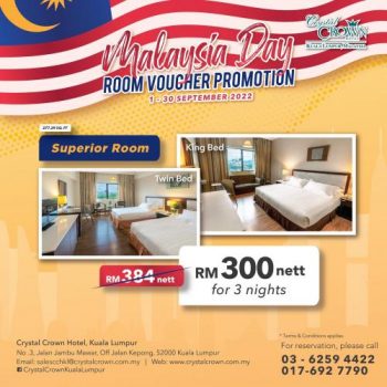 1-30 Sep 2022: Crystal Crown Hotel Malaysia Day Room Voucher Promotion ...