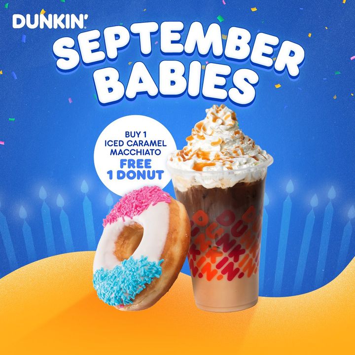 1 Sep 2023 Onward Dunkin’ Free 1 Donut for September Babies