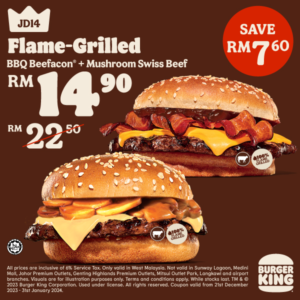 5 Jan 2024 Onward Burger King 2 burgers for the price of 1 coupon