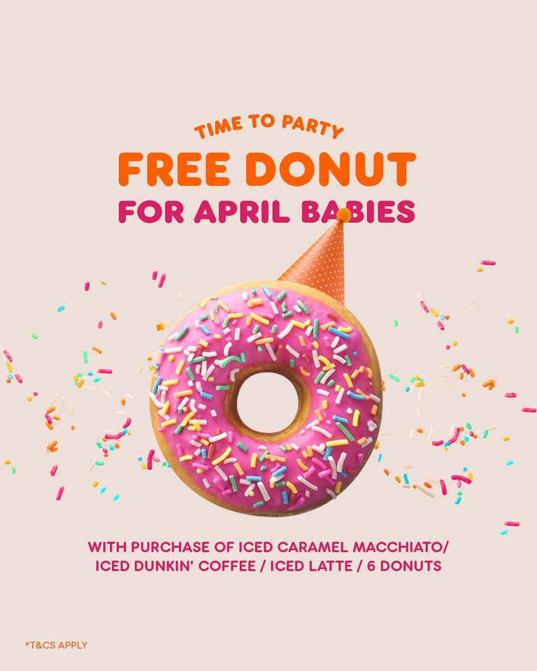 22 Apr 2024 Onward: Dunkin' - Free Donut for April Babies ...