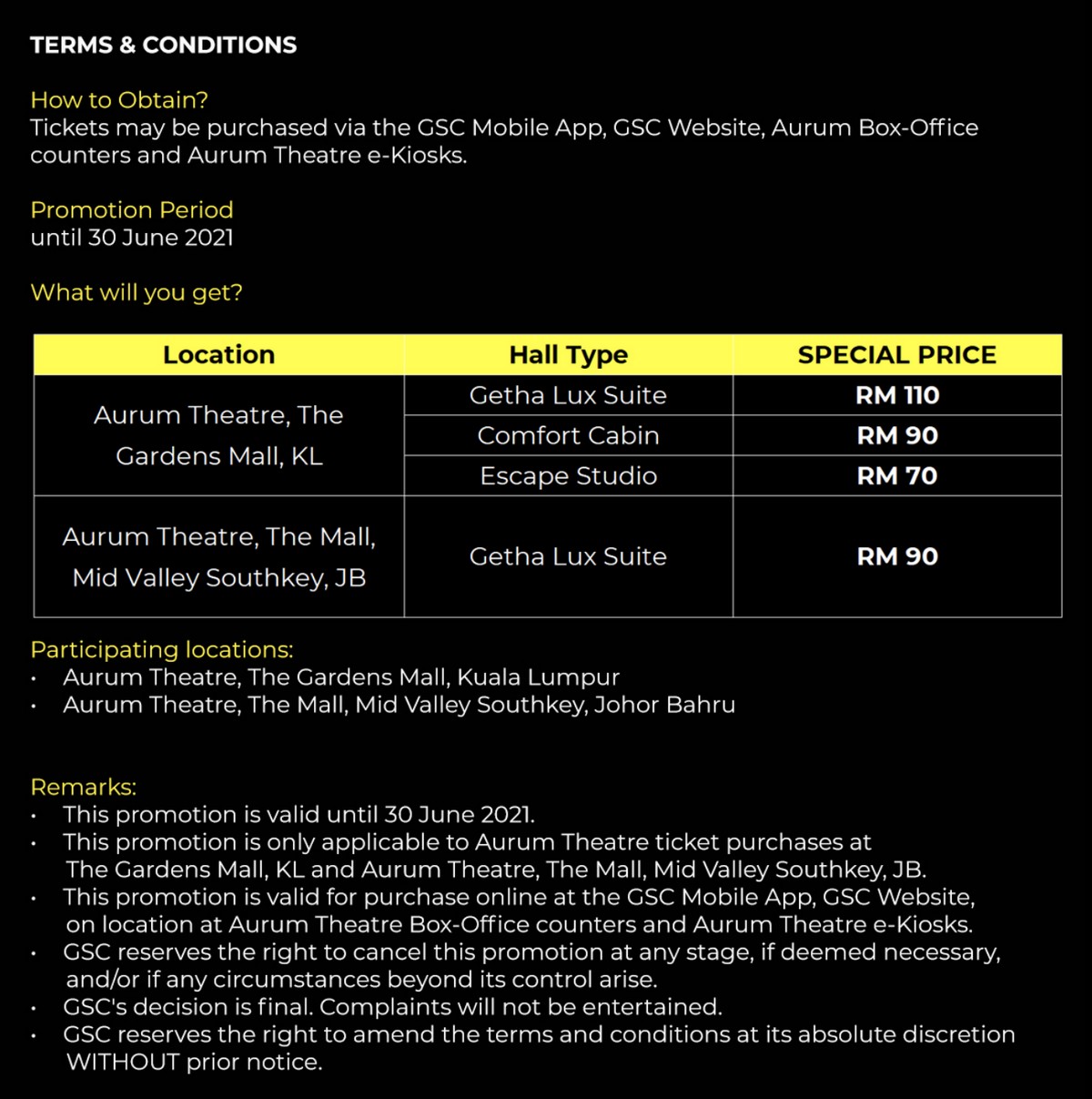 Gsc aurum theatre price