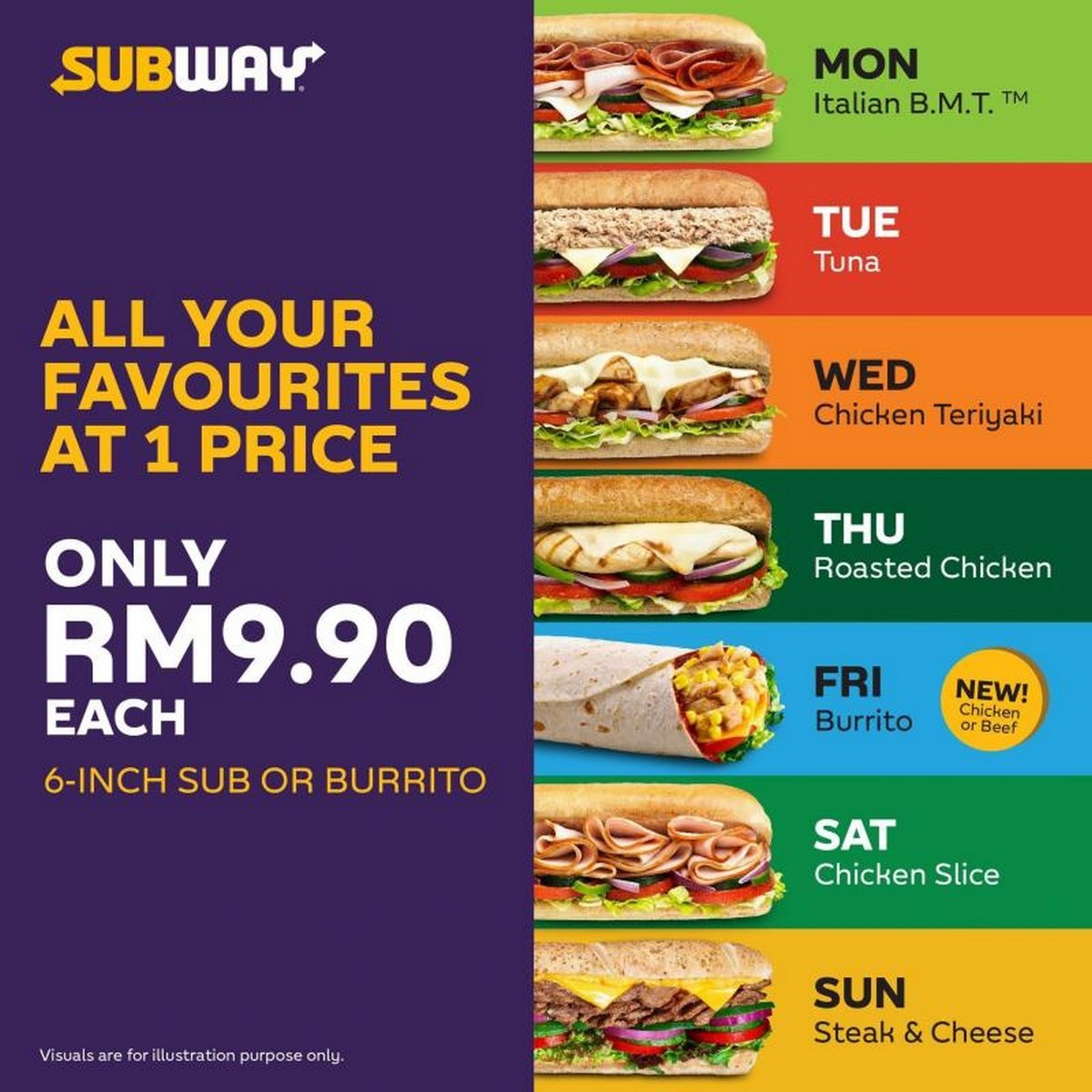 Subway Launch Daily Deals Of Sandwiches Where you can Enjoy For RM 9.90